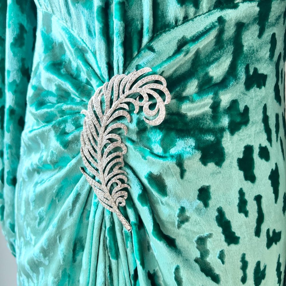 1980s RARE Oscar de la Renta green Velvet evening dress gown - Picture 2 of 10
